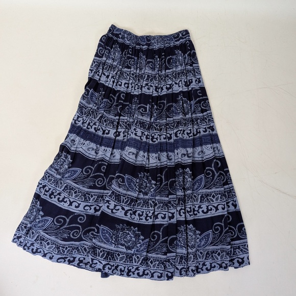 Vintage Navy Tiered Skirt Indian Ethnic Pleated Midi Maxi Circle Full A-line - Picture 7 of 7